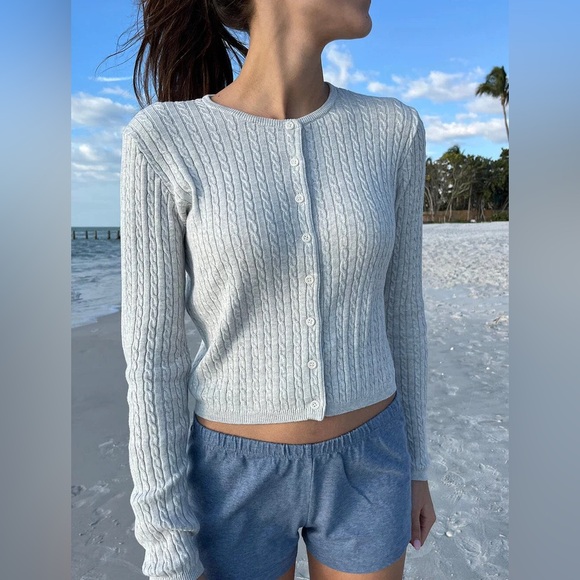 Brandy Melville gray Zoe cable knit cardigan - Picture 1 of 4